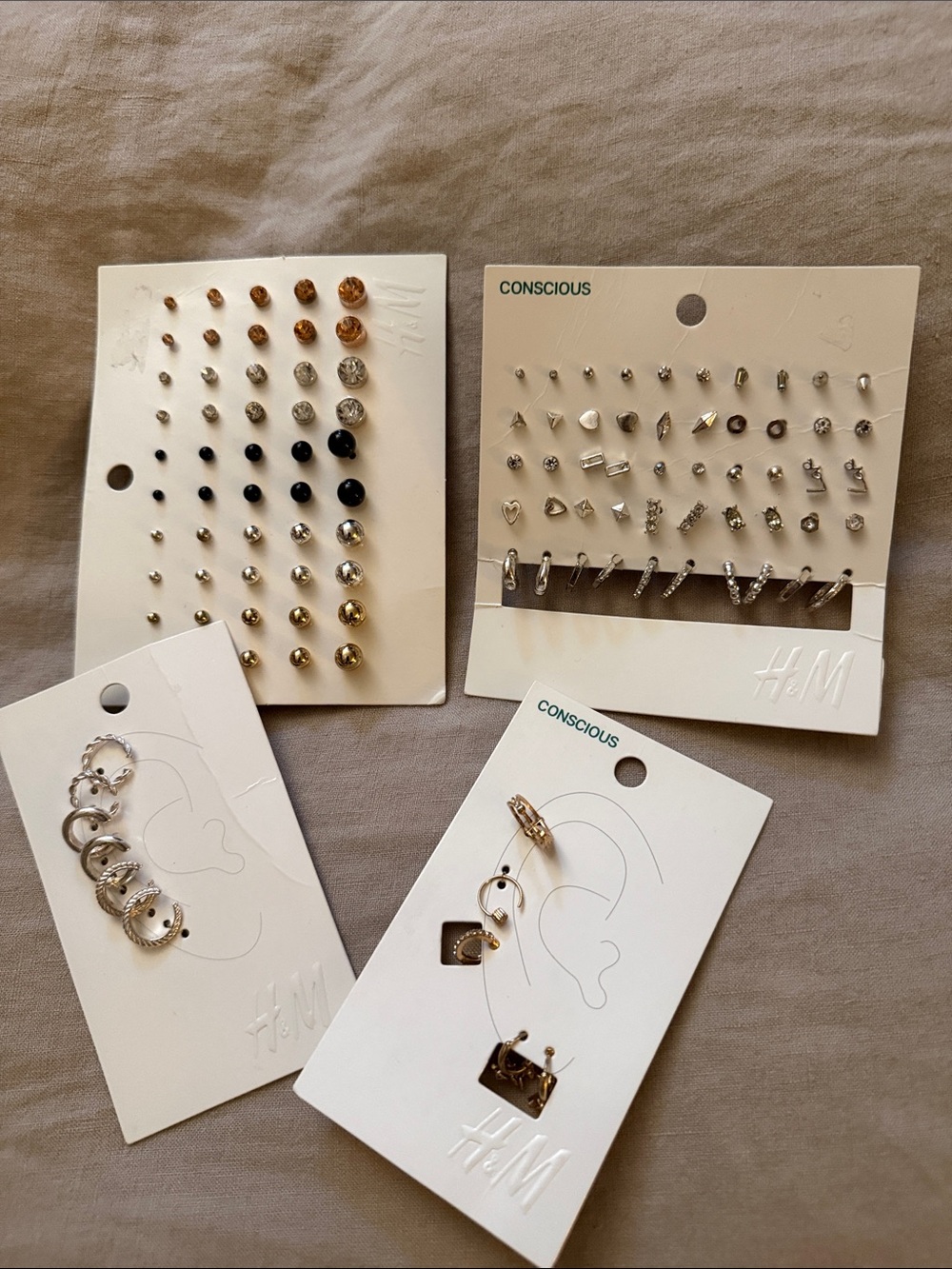 H&M Mixed Earring Set — Gold, Silver & Black Accents